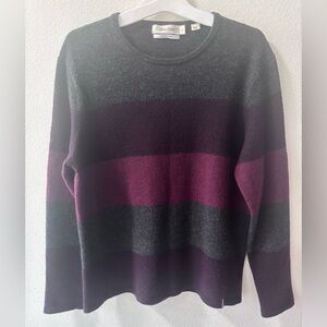 Calvin Klein Striped women’s Merino wool Knit Sweater in Plum and Charcoal